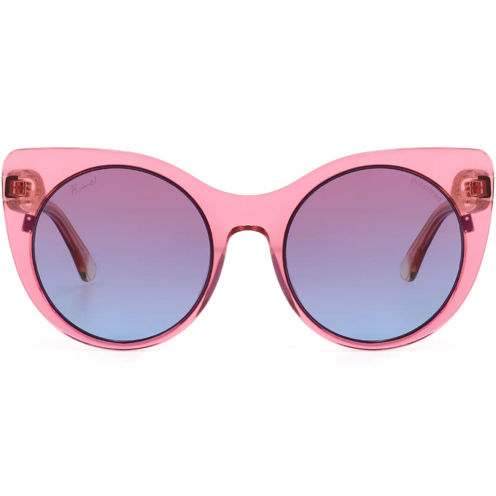 Gafas sol redonda rosa coral transparente, vista frontal