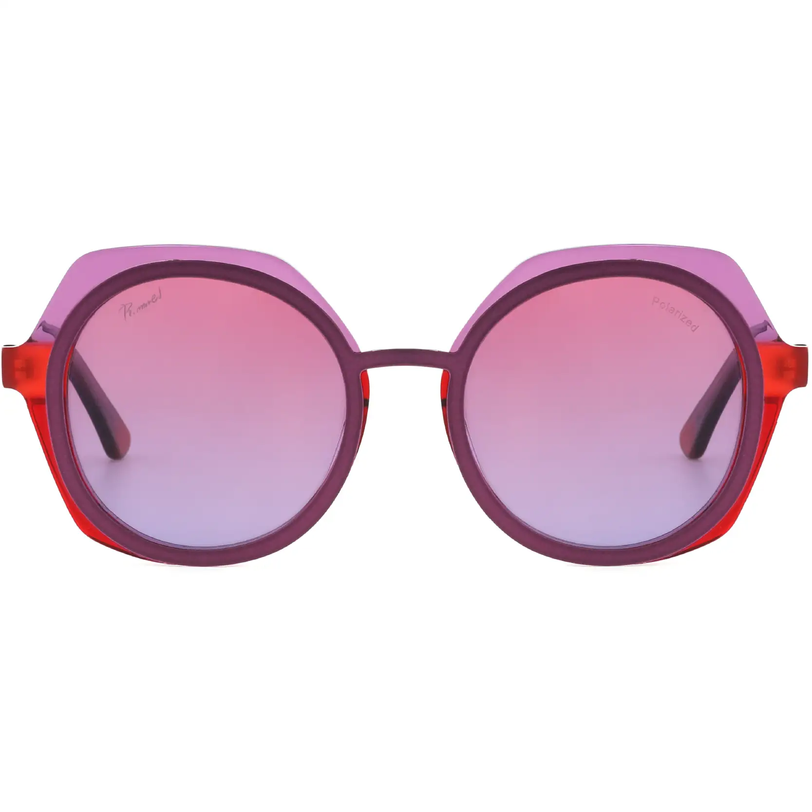 Gafas sol redonda morado acabado metálico, vista frontal