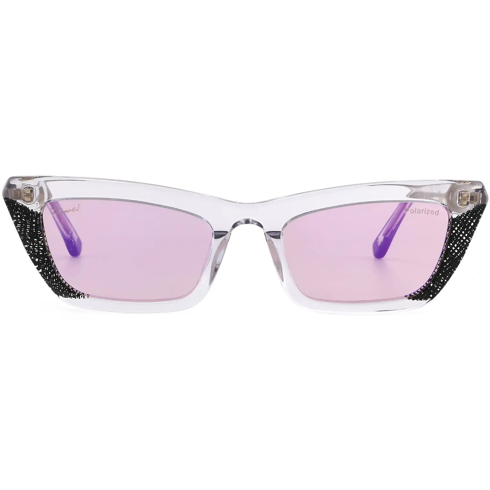 Gafas sol cat-eye transparente detalle enrejado, vista frontal