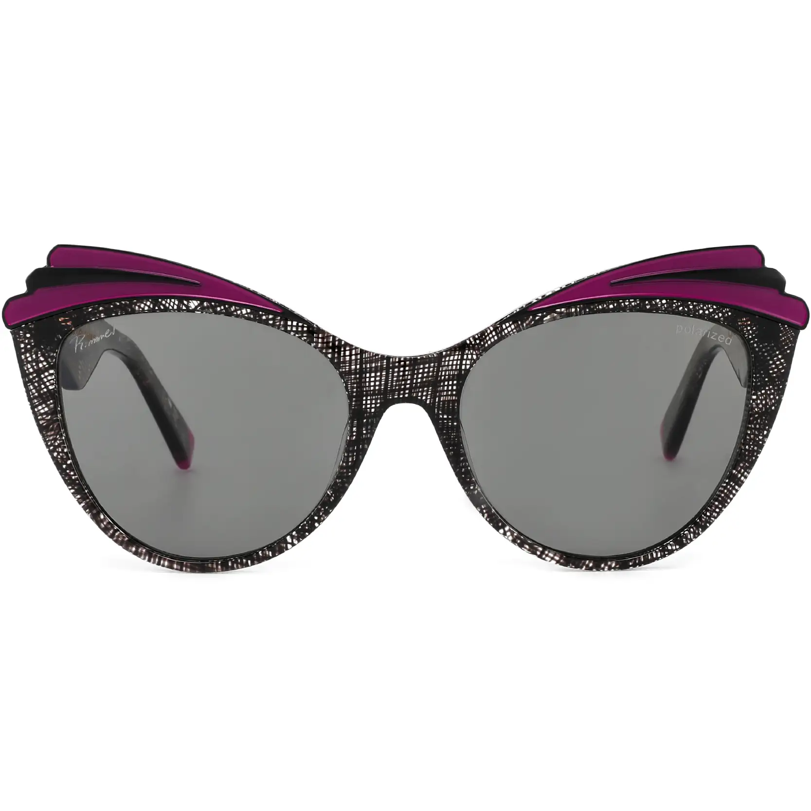 Gafas sol cat-eye enrejado negro detalle, vista frontal